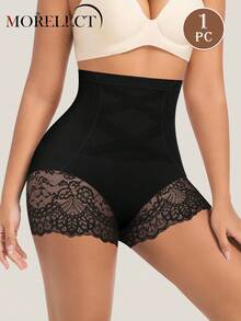 Morelect 1 chiếc quần định hình dáng người cho nữ, cạp cao, phối ren, giúp kiểm soát vòng bụng và nâng mông, thích hợp mặc hàng ngày. - màu đen - Xem 1