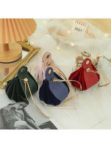 1个天鹅绒礼品包装袋，皮革手柄婚礼糖果袋，抽绳天鹅绒礼品袋，高端婚礼回礼袋 - 彩色 - 查看 5