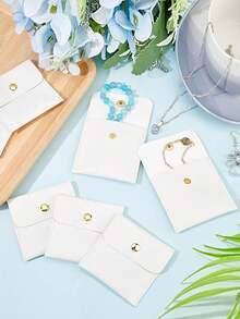 1/20个白色仿皮首饰袋，按扣设计 - 奢华礼品袋，适用于耳环、项链、手镯和戒指 - 非常适合收纳、包装，以及单身派对装饰、婚礼回礼、万圣节装饰、圣诞节装饰 - 米色 - 查看 3