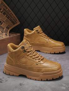 Men's New Arrival Autumn Leather Breathable Lightweight Casual Lace-Up Low-Top Boots - Yellow - View 4