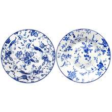 2个8英寸复古蓝白瓷纹陶瓷汤盘，复古蓝白风格，饰以鸟语花香，釉面光滑，圆形，易于清洁，适用于微波炉、洗碗机和烤箱，大容量西式餐盘，适合盛放牛排、意面、甜点、下午茶，适合家庭聚会、婚礼、乔迁礼物、春季野餐，也可作装饰盘。 - 圓八吋湯盤 * 2件 - 查看 12