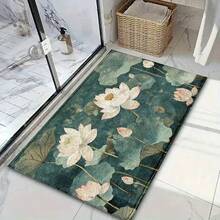 1 pieza Elegante alfombra de baño de microfibra con diseño de flor de loto blanca, antideslizante y súper suave, alfombra de piso para baño, felpudo, tapete absorbente de agua para baño, lavable a máquina, de bajo espesor, con respaldo de TPR, de tela de punto, para baño, dormitorio, cocina, entrada, uso interior y exterior, accesorios y decoración de baño, regalo perfecto para un nuevo hogar. - Multicolor - Ver 4
