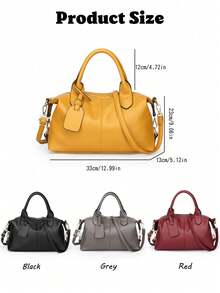 Genuine Leather Satchel Tote Bag Top Handle Handbag Designer Shoulder Bag Large Capacity Cross Body Bag,New Vintage PU Leather Women Handbag, Fashion Zipper Shoulder Bag With Detachable Strap, Women Work Travel 2-In-1 Bag, Gray, Black, Green - 彩色 - 查看 4