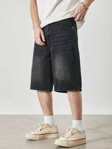 Quần short denim đen thời trang thường ngày dành cho thiếu niên nam châu Âu và Mỹ. - màu đen - Xem 1