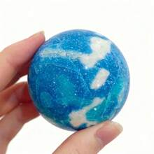 1pc Dominican Carnival Lima Stone Sphere/Pillar - Blue And White Marble-Patterned Quartz Sphere - Bohemian Style Home Decor, Perfect Holiday Gift For Easter, Halloween, And Thanksgiving.