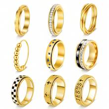 9pcs Anxiety Relief Rings, Unisex Bead, Cross, Spinning Rings For Stress Reduction - 9-piece Ring Set - View 12