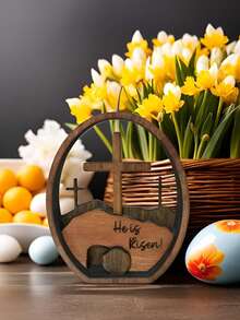 Escena de resurrección de Pascua de madera 3D y decoración de cruz, tumba, cruz, bandeja de escena de resurrección de Jesús, decoración de escena de nacimiento de Jesús, adecuada para lugares religiosos, hogar y escritorio de oficina - Multicolor - Ver 2