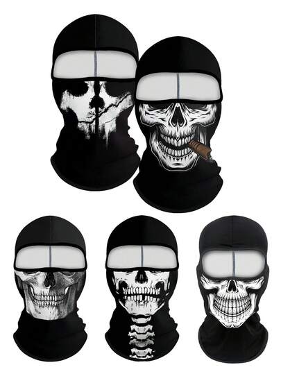 1pc Unisex Autumn/Winter Elastic Moisture-Wicking Motorcycle Riding Balaclava Printed Face Mask, Suitable For Outdoor Activities, Parties, Cosplay