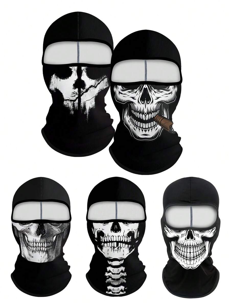 1pc Unisex Autumn/Winter Elastic Moisture-Wicking Motorcycle Riding Balaclava Printed Face Mask, Suitable For Outdoor Activities, Parties, Cosplay - Multicolor - View 1