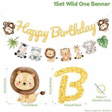 1 Set Jungle Theme Birthday Party Banner - Animal Theme Decorations, Includes "Happy Birthday" Letters, Spiral Decors, Suitable For Indoor/Outdoor Celebrations, Birthday Decorations