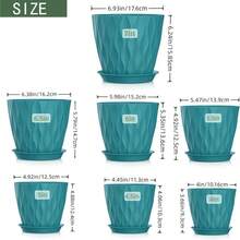 Inch Plant Pots 5 Pack, Flower Planters With Drainage Holes And Trays, Plastic Pots Indoor Outdoor Plants, White - 藍綠色 + 7+6.5+6+5.5+5+4.5+4英寸 - 查看 2