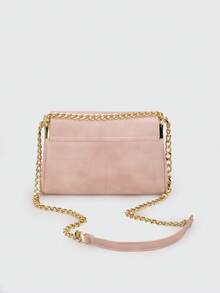 复古绗缝粉色PU方包，现代简约奢华女士单肩包，饰以刺绣线和金属链，拉链封口，适合日常购物和休闲穿着 - 粉色 - 查看 2