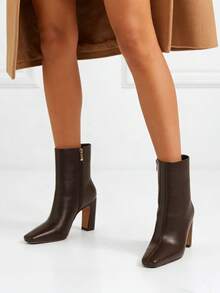 Women's Chunky High Heel Ankle Boots Pointed Toe Side Zipper Fashion Chelsea Boots Faux Suede Short Booties For Office Lady - Sô cô la PU - Xem 5