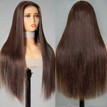 200% Density Chocolate Brown 13X4 HD Lace Front Wig Straight Lace Front Wigs Human Hair Brazilian Human Hair Wig #4 Brown Colored  13X4 Full Edges Lace Pre-Plucked Lace Wig With Baby Hair For Women Ear To Ear Swiss HD Lace For Natural Looking - S4 - 查看 7