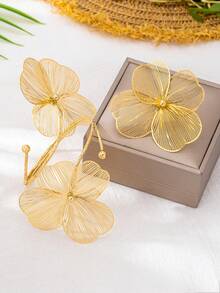 1 Set Elegant Hollow 3D Floral Women Jewelry Set, Party Gift - Gold - View 5