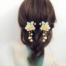 2pcs Flower Hair Clips, Sweet Birthday Gift For S, New Chinese Style Duckbill Clip Hanfu Hairstyle Accessory, Side Bangs Hairpin Headpiece Suitable For Daily Wear, A Pair Of Exquisite Handmade Hair Accessories - Màu xanh lam - Xem 3
