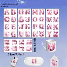32张情人节字母主题UV DTF转印贴纸 - 防水防刮，适用于马克杯、玻璃罐和DIY工艺品，自粘式，一次性使用，心形字母主题派对用品，礼品装饰，节日设计装饰配件，节日图案设计 - 彩色 - 查看 7