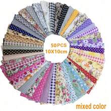 30/50片4x4英寸彩色方块布料，DIY手工材料，拼布绗缝布料，多种图案，适用于缝纫、DIY艺术、剪贴簿、绗缝、枕头、宠物服装、配饰等。 - 彩色 - 查看 21