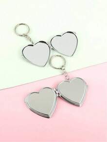 1pc Double-Sided Heart-Shaped Compact Mirror Keychain Swivel Connector, Cute Travel Accessory For Anytime Touchup, Valentine's Day Gift