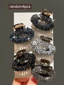 4件套女士时尚优雅可爱水钻发夹，中号椭圆形，适合派对，女士发饰，送她的礼物，优雅爪夹 - 彩色 - 查看 3