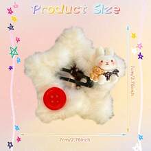 2/4个可爱毛绒兔子发夹 - 饰有卡通兔子和熊图案，星形蓬松发夹，彩色纽扣设计，甜美柔软的发饰，适合日常女士发型 - 彩色 - 查看 10