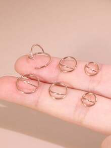 DAILI 6pcs/Set Nose Ring Minimalist Double Nose Ring For Single Piercing For Women For Body Decoration - Yellow Gold - View 14