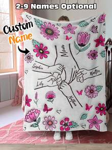 Customized Blanket Throw With Personalized Name And Text, Can Be Used As A Shawl, Floral Pattern Custom Blanket For Home Decor - Style 3 - View 36
