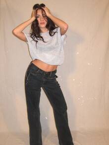 Glitter See Through Tops Women: Sheer Mesh Off The Shoulder Short Sleeve Shirts Summer Sparky Crop Tee Top Blouse - 白色 - 查看 6