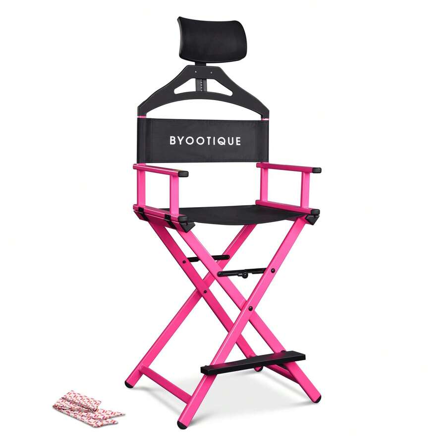 Byootique 28" Height Tall Director Chair Folding Artist Makeup Head Rest Salon - 粉色 - 查看 1