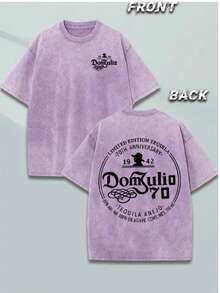 230G Washed Pure Cotton T-Shirt, Men'S Casual Fashion, With 'Dom Julio 70th Anniversary' Print, Outdoor Sports T-Shirt Loose Fit Soft Knitted T-Shirt - 紫色 - 查看 1