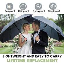 Compact Travel Umbrella - Windproof Auto Open/Close, Small Folding Umbrella For Rain - Lightweight & Durable With Fiberglass Frame, Waterproof Canopy - Fits Backpack, Purse, Suitcase. (Black),42Inch-1Pack,Black - Hitam - View 9