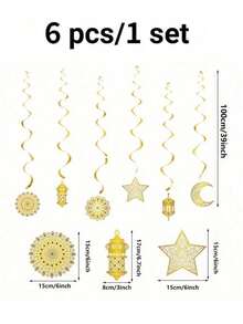 Kumozawa 6pcs Eid Mubarak & Ramadan Decorations Set - Swirl Banners, Star & Moon Lights, Paper Ceiling Hangings, Ramadan Kareem Islamic Ramadan Party Decor, Ramadan Blessing Decoration, Eid Mubarak Decoration, Ramadan Home Decor, Eid Al-Adha Decoration, Ramadan Gift, Suitable For Room, Garden, Multi-Purpose,Room Decoration, Living Room Decoration, Bedroom Decoration,Ramadan Decorations - Multicolor - View 5