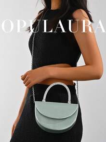 OpulAura 薄荷绿金属光泽不对称派对手拿包，闪亮水晶装饰磁扣手提包，优雅时尚，适合女士生日派对和迷人夜晚，理想的情人节礼物 - 薄荷綠 - 查看 9