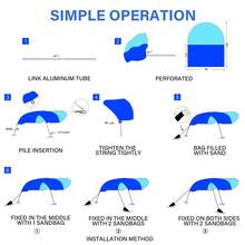 Wind-Powered! A Super-Large 150-Square-Foot Beach Umbrella That Easily Accommodates 8 People, Opens In 2 Minutes, With A Blue Patchwork Silent Canopy. - 淺藍色 - 查看 4