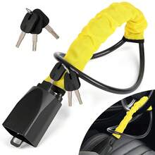 Tapsin Adjustable Car Steering Wheel Lock To Seat Belt Anti-Theft Reinforced Cable Lock Fits Most Vehicles With 3 Keys - Yellow - View 9