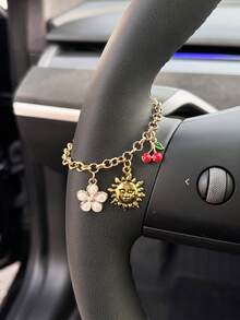 1件甜樱桃合金花朵十字汽车方向盘装饰链女式内饰装饰产品 - A - 查看 3