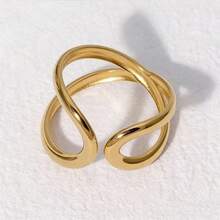 1pc Minimalist Criss-Cross Line Stainless Steel Gold-Plated Adjustable Open Ring, Everyday Wear & Holiday Gift
