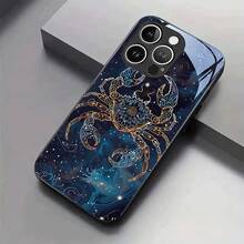 Funda de Teléfono de Vidrio Templado Estilo Sueño de Cáncer Azul Oro Negra para iPhone 16/16Plus/16Pro/16ProMax/15/15Plus/15Pro/15ProMax/14/14Plus/14Pro/14ProMax/13/13Pro/13ProMax/13Mini/12/12Pro/12ProMax/12mini/11/11Pro Max/x/xs/xr/xsmax/7/40 Diseño Creativo de Alta Gama Hermosa Simple para Chicos Chicas Pareja Funda Protectora - Colores mixtos - Ver 6