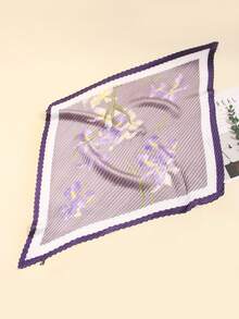 1件装女士春季新款褶皱印花方巾围巾颈套头带多功能系带，适合日常使用 - 彩色 - 查看 3