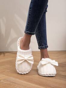 Women's Bow-Knot Plush Warm Slippers, Comfortable Indoor Anti-Slip Bedroom Slippers For Hardwood Floors, Suitable For Autumn/Winter