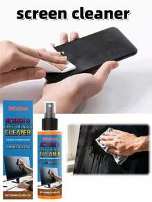 100毫升屏幕清洁喷雾，适用于智能手机、平板电脑、笔记本电脑、显示器、电视，防静电无残留配方，去除指纹、灰尘和污渍，速干，附赠超细纤维清洁布。屏幕清洁剂，智能手机屏幕清洁剂，平板电脑清洁剂，笔记本电脑屏幕清洁剂，显示器清洁剂，电视屏幕清洁剂，防静电，无残留，指纹去除剂，附赠超细纤维清洁布。