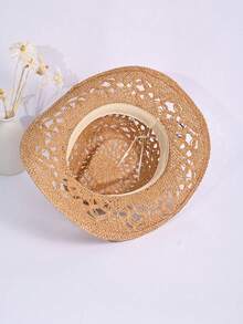 1顶男女通用巴拿马草帽，饰有串珠镂空装饰，时尚透气，适合日常佩戴、海滩、露营、主题公园、派对等场合。（帽链可定制） - MZ197+ML43 - 查看 5