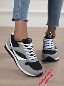 Women's Wide Fit Sneakers, Retro Round Toe Lace-Up Comfortable Running Shoes, Soft Sole Design, Suitable For Casual And Sports, Breathable Versatile, Solid Color, Wide Fit Shoes For Summer - Black - View 1