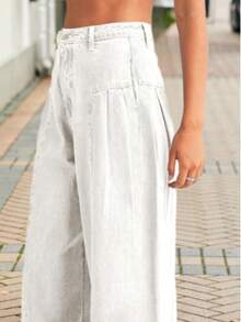 Women's Outdoor Loose-Fitting High-Waisted Wide-Leg Pants, Loose Boyfriend Style Wide-Leg Pants With Side Pleats. - 白色 - 查看 3