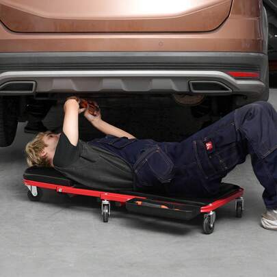 Pegable Z Garage Creeper, 36 in, 300 lbs,  Capacidad de carga Rolling Folding Mechanic Creeper Stool, con 6 ruedas Bandeja de herramientas Marco de acero acolchado del asiento, Silla para sentarse o sentarse para la tienda de garaje o el hogar