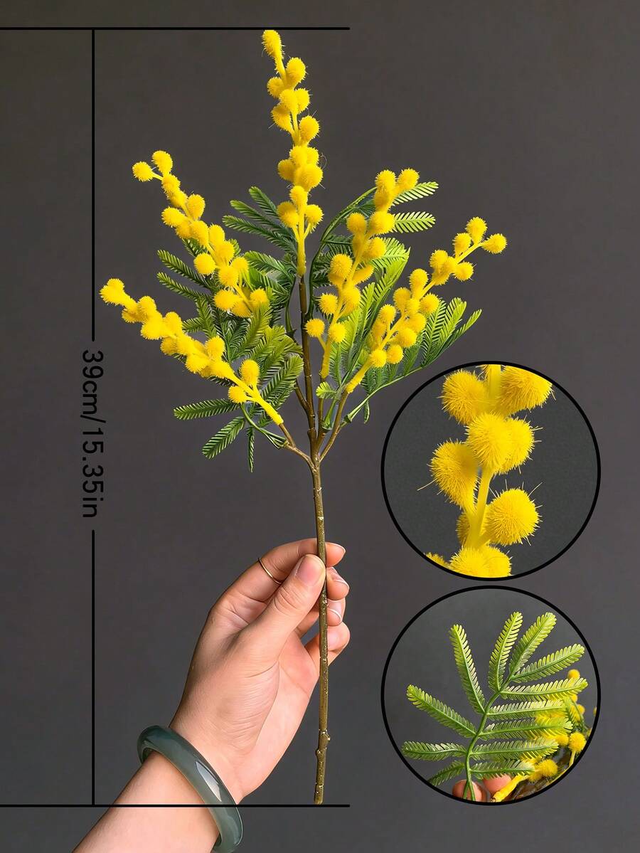 5 Bunches Of High-End Artificial Flowers, Mimosa, Holiday Flowers, Home Decor Fake Flowers, Note: Slightly Shedding Pollen, Romantic Holiday Flowers - Yellow - View 1