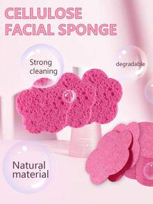 10/5/2PCS 压缩木浆棉垫美容清洁纤维素洗脸海绵梅花形木浆棉面巾方便携带。 - 粉色 - 查看 2