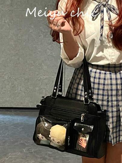 This Stylish And Classic Women's Shoulder Bag Boasts An Elegant And Unique Design. It Features Double Handles And Multiple Decorative Pockets. The Interior Space Can Hold Various Items Such As Lipstick, Keys, And Cosmetics, Making It Perfect For A Variety Of Occasions, Including College Students, Working Professionals, Outings, Shopping, Dates, And Daily Commutes.