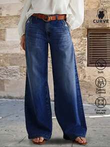 Women's Casual Denim Jeans (Waist Cinching And Hip Lifting - Small Size, Dark Washed), Simple Style, Suitable For All Seasons, Loose Hem, Back Pocket Design, Suitable For Daily Wear - 深色洗 - 查看 7