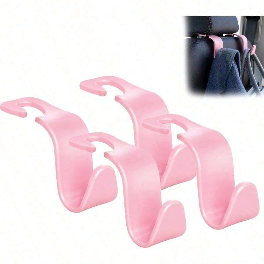 Amooca Car Seat Headrest Hook 4 Pack Hanger Universal Vehicle Car Storage Organizer For Handbag Purse Coat S Type Checkered Black - Hồng - Xem 1